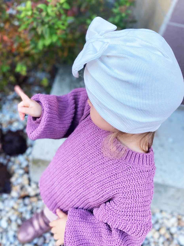 Detská čiapka / Turban s Mašľou, rebrovaná bavlna SMOTANOVÁ. 7