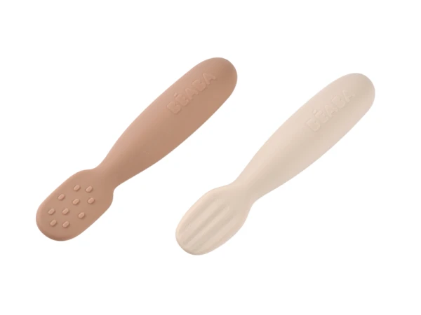 Prvé trénovacie lyžičky silikónové 2 ks Praline / Clay