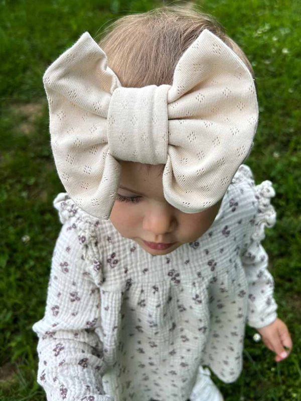Detská čelenka mašlička Pointelle - CAPPUCINO 3