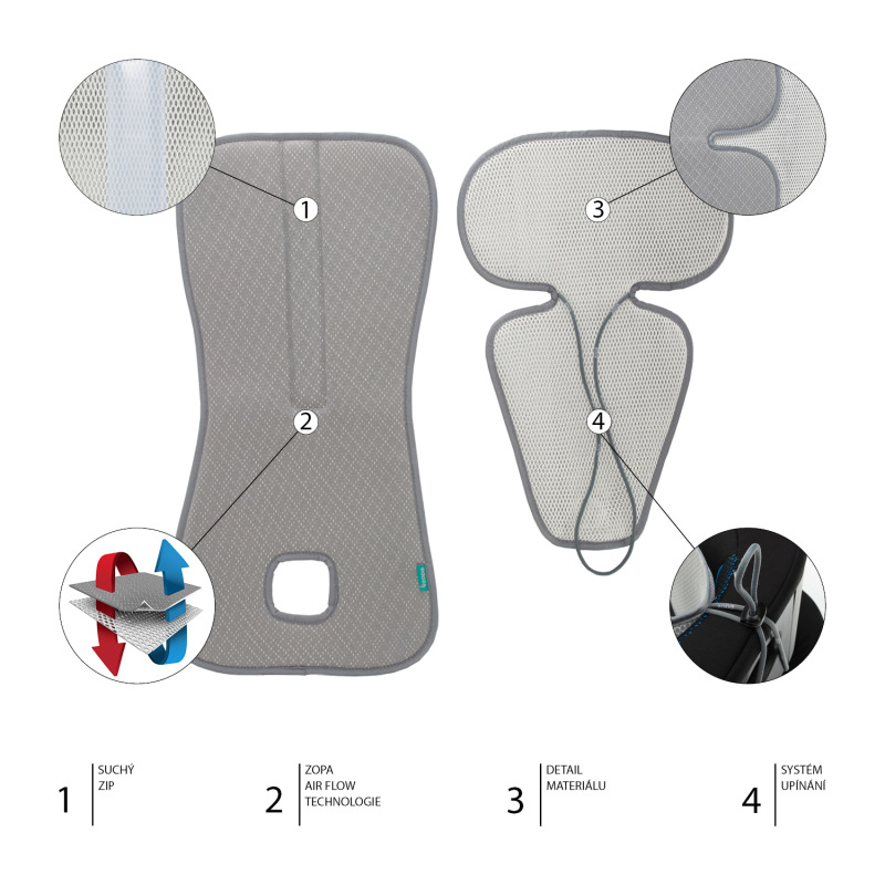 Priedušná podložka do autosedačky Breeze sk. 2/3, Sand Shell 5