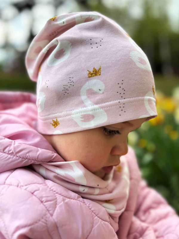 Detský nákrčník bavlna - RUŽOVÉ LABUŤKY 2