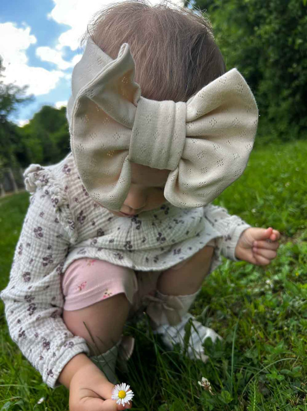 Detská čelenka mašlička Pointelle - CAPPUCINO 5