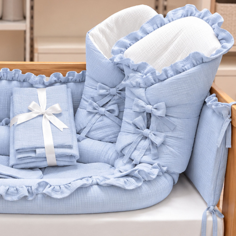 Set do postieľky bez volánu, mušelín BABY BLUE 1