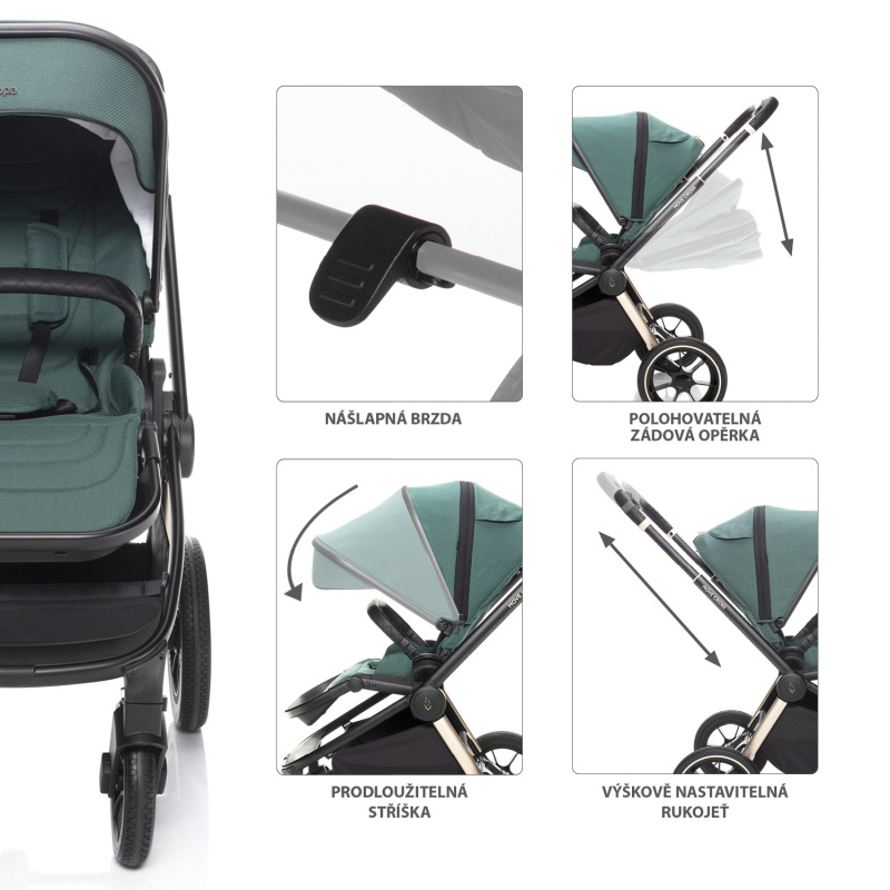 Set kočík Move Cross 2 + korba XL + adaptér, Antique Green /Black 1