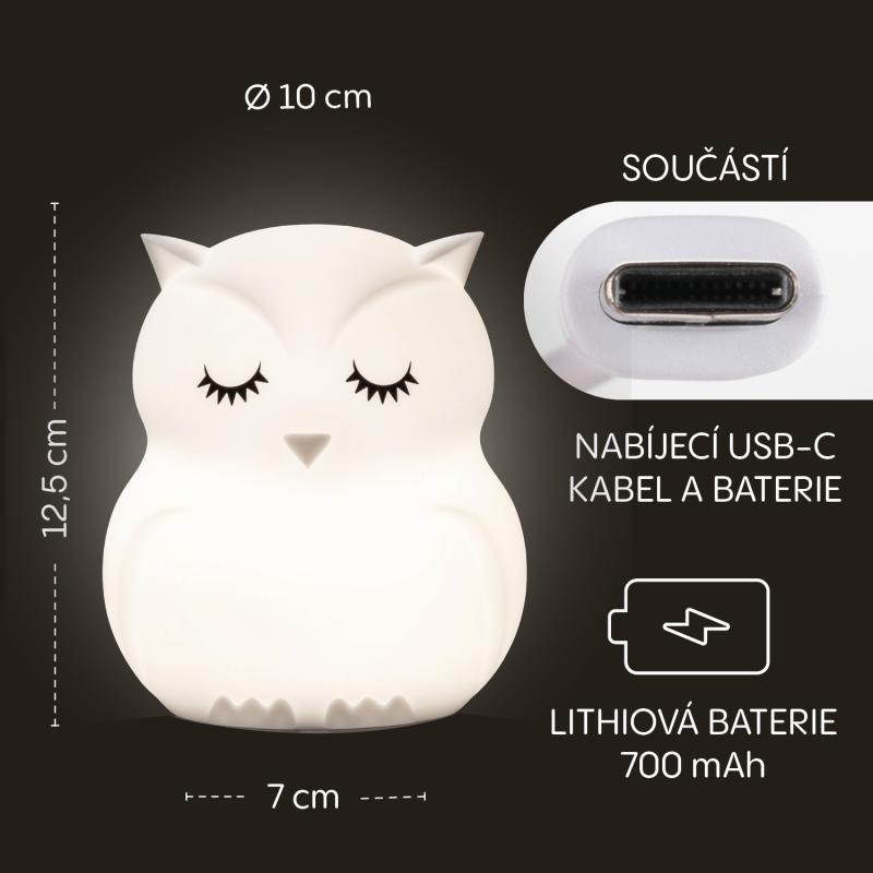 Silikónová nočná LED lampa veľkosť M, Owl 8