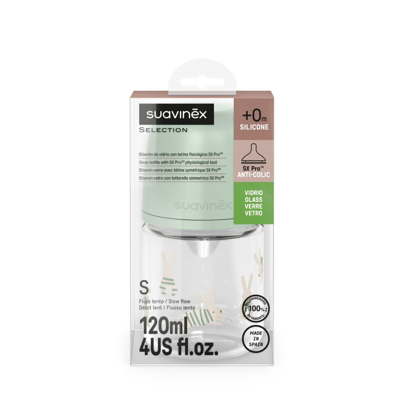 SUAVINEX | Fľaša sklo WONDERLAND NEW 120 ml fyziologická SX PRO +0 SF - zelený králik 4