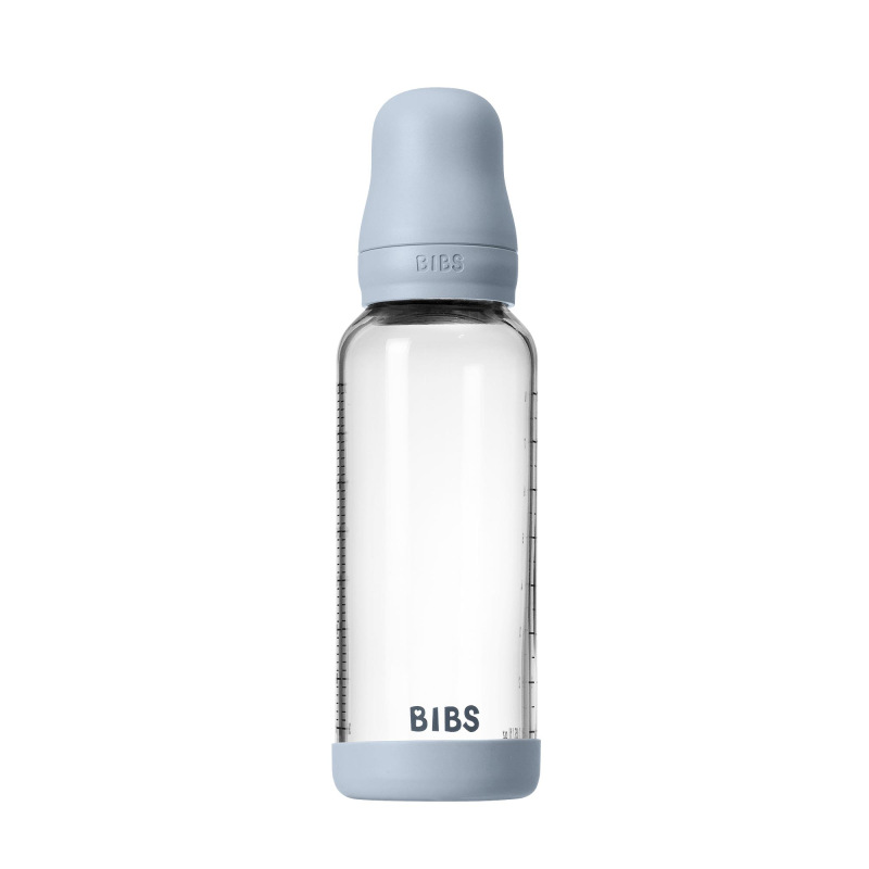 BIBS Antikoliková sklenená fľaša s kaučukovým cumlíkom 240ml, Baby Blue 1