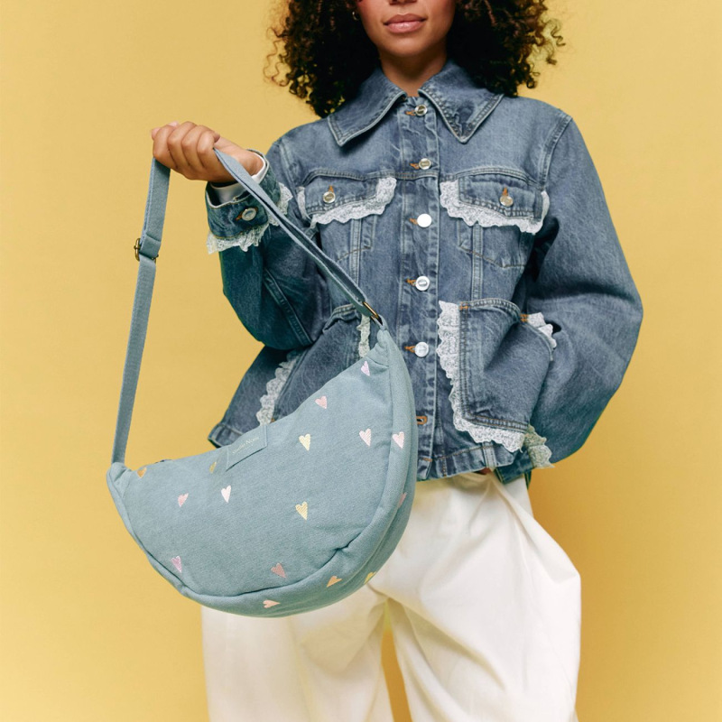 STUDIO NOOS - Denim Adult FANNY kabelka | Hearts Light Blue Hearts 4