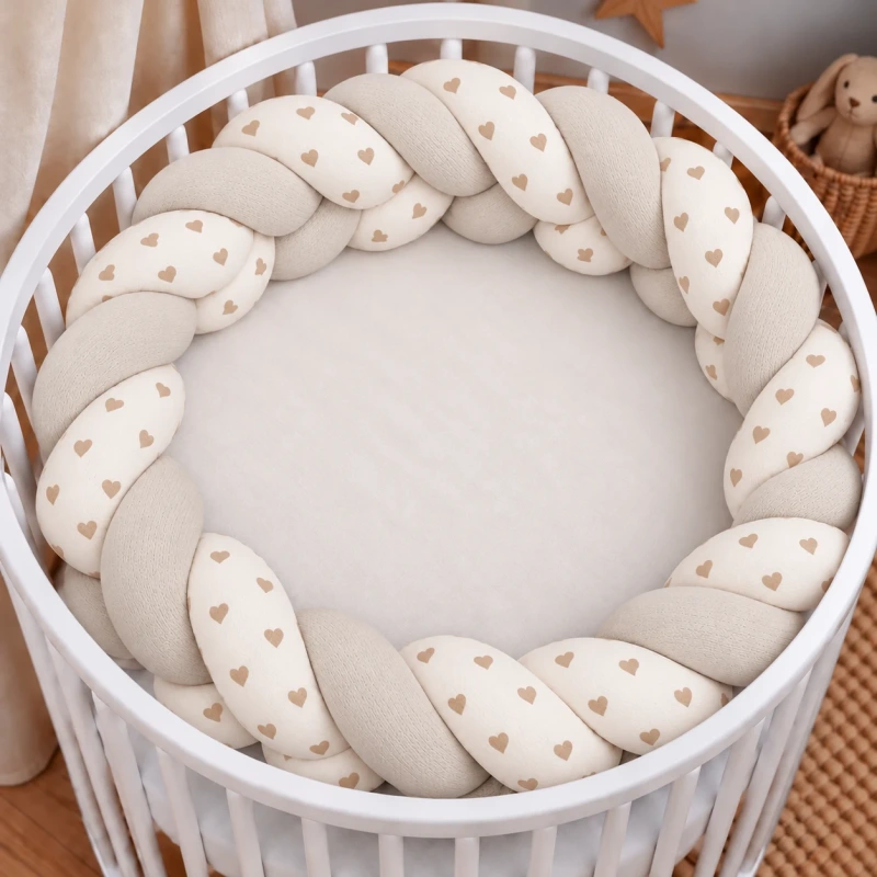 Pletenec do postieľky Mušelín - BEIGE SRDIEČKA