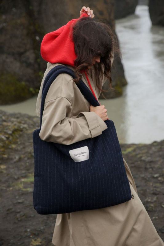 STUDIO NOOS - Flannel Chalkstripe DIAPER BAG | Dark Blue 2