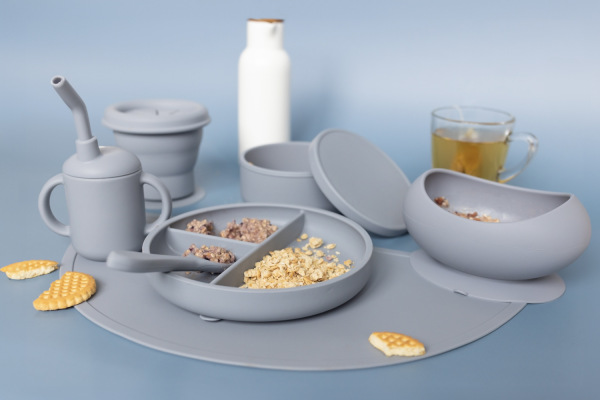 Silikónový delený tanier s prísavkou, Dove Grey 6