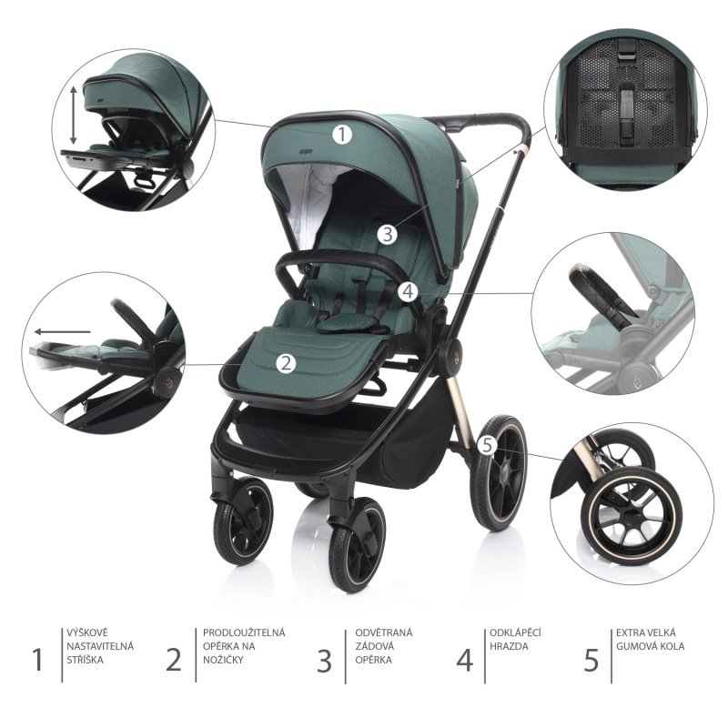 Set kočík Move Cross 2 + korba XL + adaptér, Antique Green /Black 2