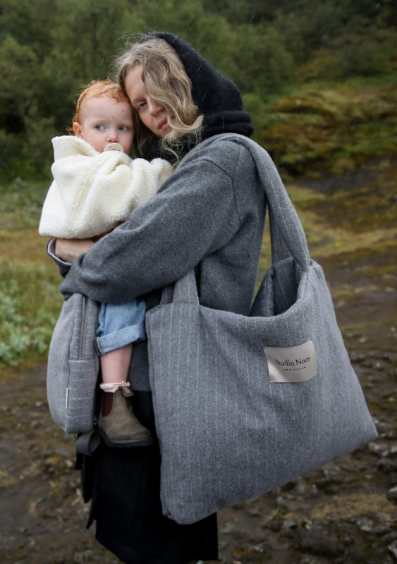 STUDIO NOOS - Flannel Chalkstripe MOM BAG | Light Grey 4