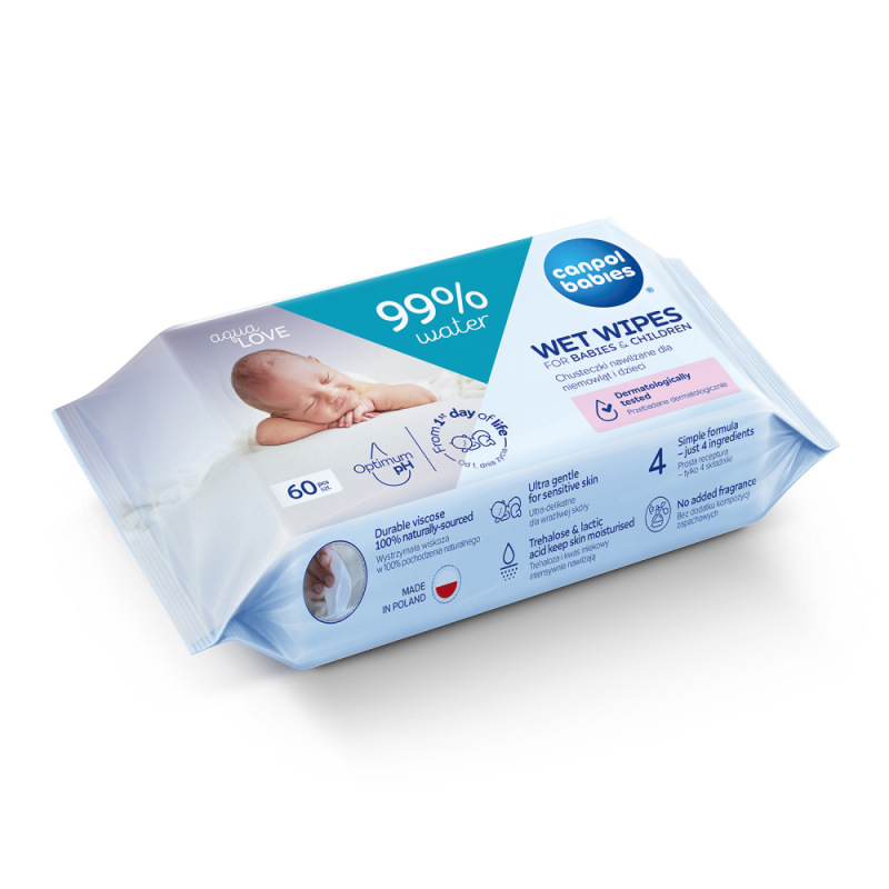 CANPOL BABIES Detské vlhčené obrúsky 99% vody 60ks