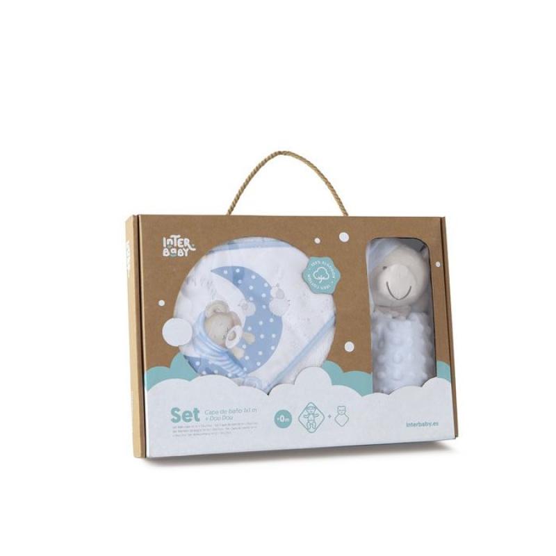 INTERBABY | SET - OSUŠKA froté 100x100 Medvedík spí + PRÍTULKA - modrá