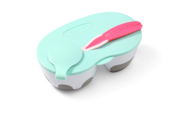 BABYONO Miska 2v1 uzatvárateľná, s lyžičkou 200+150 ml ružová 6m+ 1