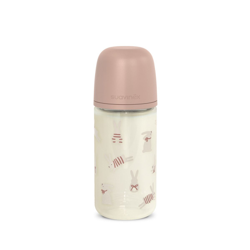 SUAVINEX | Fľaša sklo WONDERLAND NEW 240 ml fyziologická SX PRO +3 MF - ružový králik