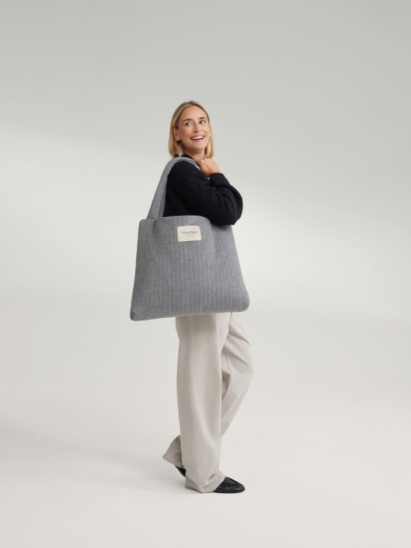 STUDIO NOOS - Flannel Chalkstripe MOM BAG | Light Grey 6