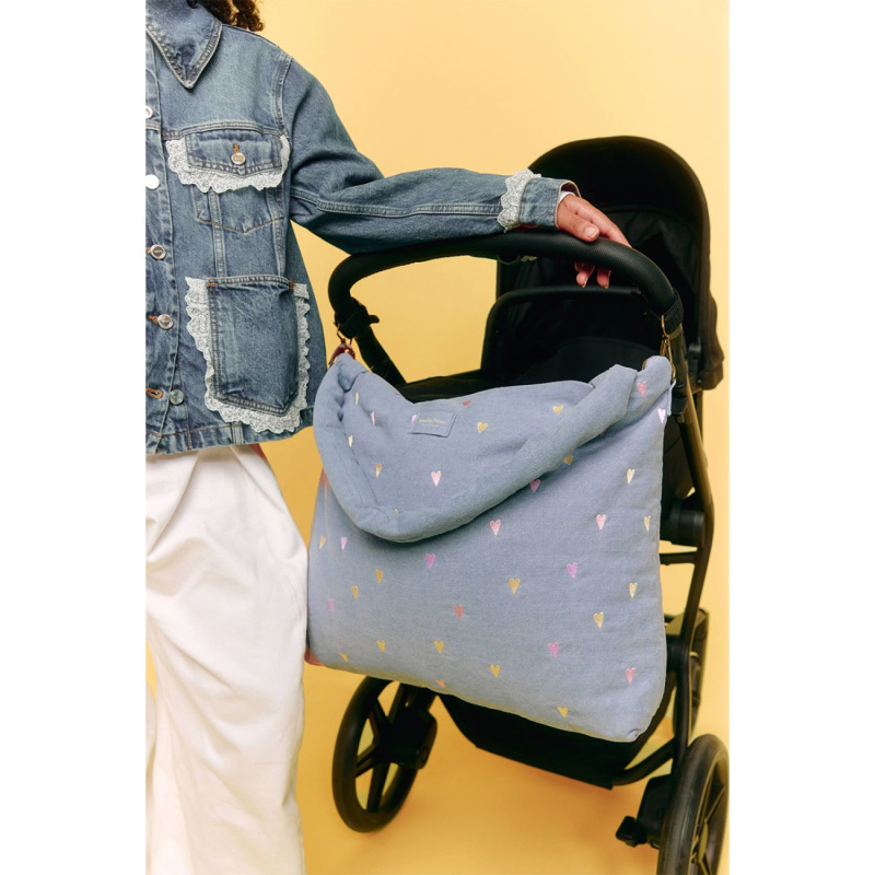 STUDIO NOOS - Denim DIAPER BAG - prebaľovacia taška | Hearts Light Blue Hearts 7