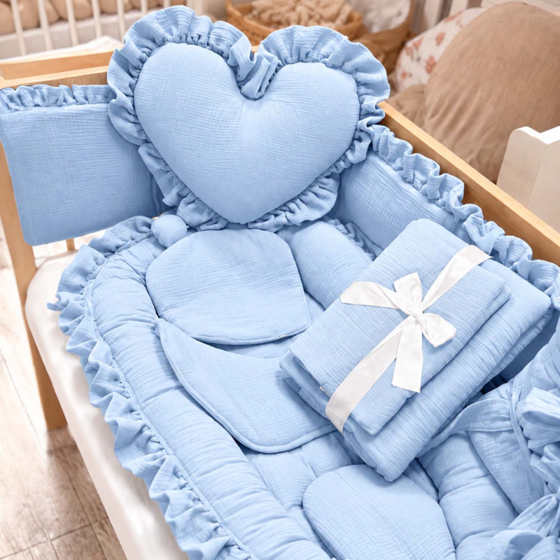 Set do postieľky bez volánu, mušelín BABY BLUE 3