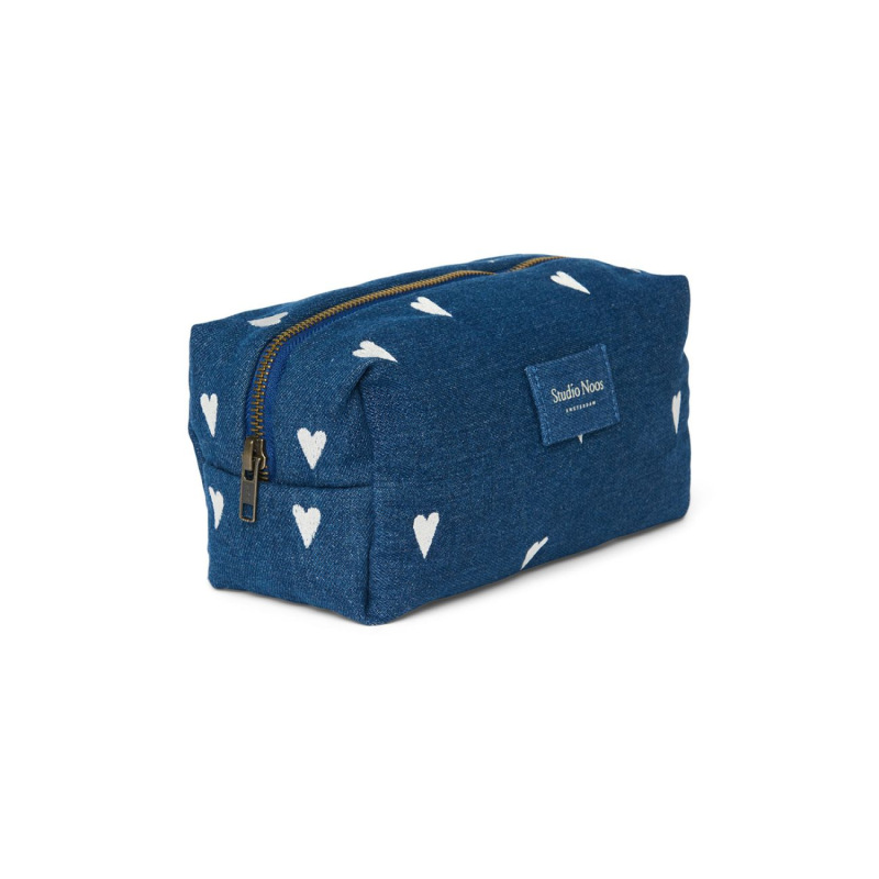 STUDIO NOOS - Denim POUCH - kabelka | Dark Blue Red Hearts 1