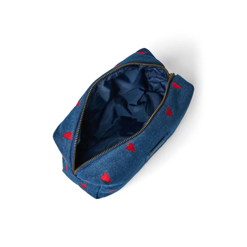 STUDIO NOOS - Denim POUCH - kabelka | Dark Blue Red Hearts 2
