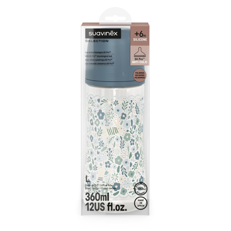 SUAVINEX | Dojčenská fľaša WONDERLAND NEW 360ml FYZIOL PRŮTOK L - modrý kvet 4