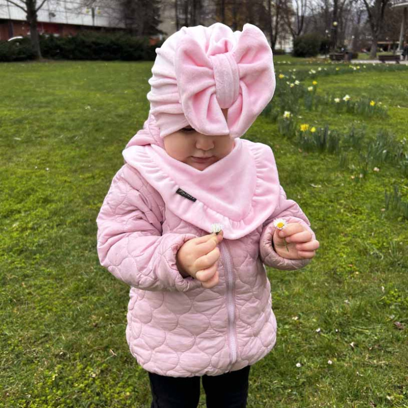 Detská čiapka / Turban s Mašľou, VELVET BABY PINK 4