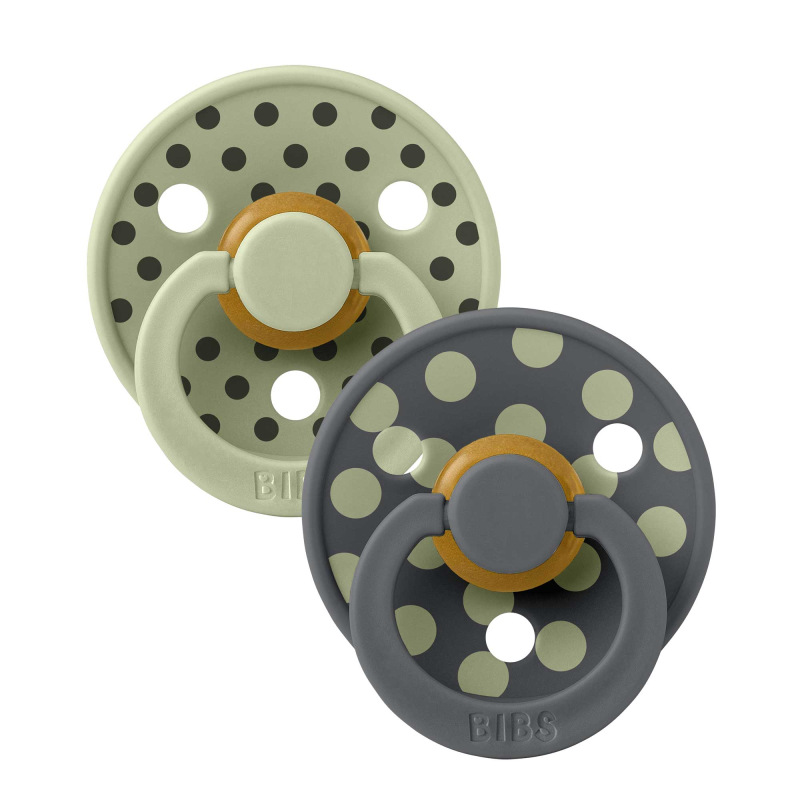 BIBS STUDIO Colour Sage/Iron Polka cumlíky z prírodného kaučuku 2ks, veľkosť 1