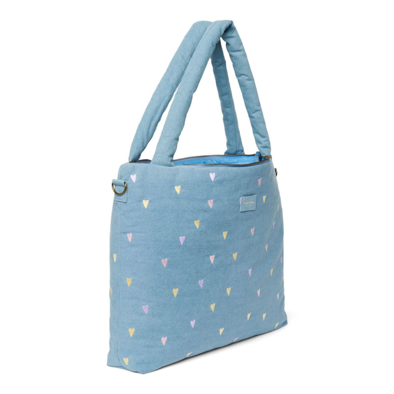 STUDIO NOOS - Denim DIAPER BAG - prebaľovacia taška | Hearts Light Blue Hearts 1