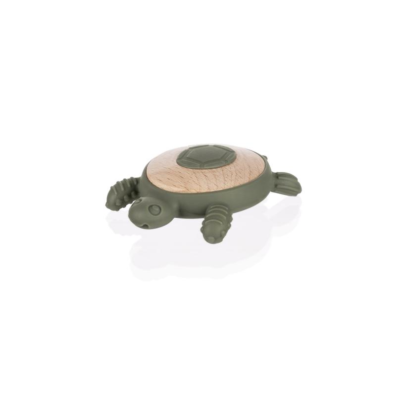 Silikónové drevené hryzátko Turtle, Forest Green 5