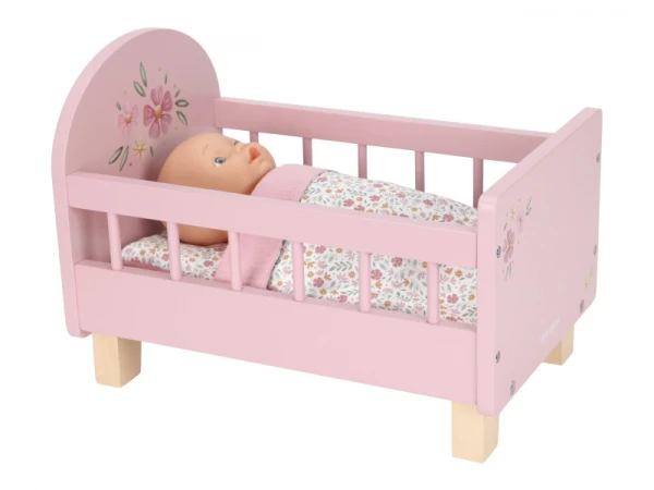 Postieľka pre bábiky drevená s perinkou Pink 3