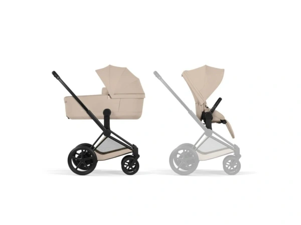 Cybex e-Priam Comfort 2026 rám Matt Black - Cozy Beige 1