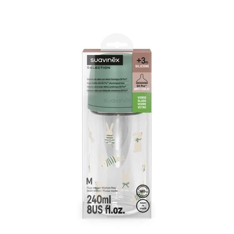 SUAVINEX | Fľaša sklo WONDERLAND NEW 240 ml fyziologická SX PRO +3 MF - zelený králik 4