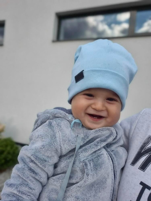 Bavlnená detská čiapka rebro - BABY BLUE 12