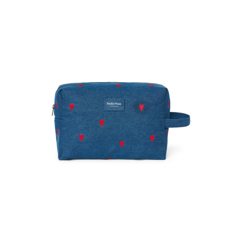 STUDIO NOOS - Denim Toiletry - toaletná taštička | Dark Blue Red Hearts
