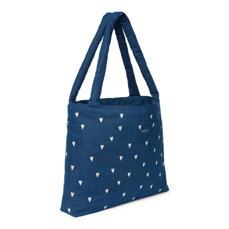 STUDIO NOOS - Denim MOM BAG | Dark Blue White Hearts 1
