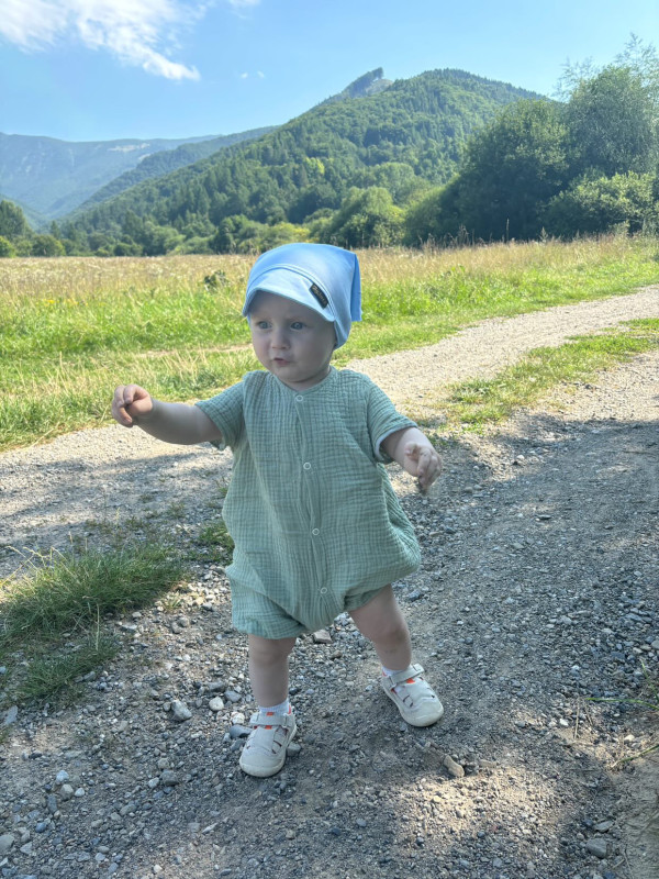 Detské rampersy Mušelín s volánikom - MOSS GREEN 12