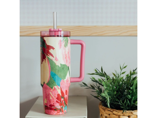 Nerezový termohrnček so slamkou Stream Pink Flambe 950 ml 1