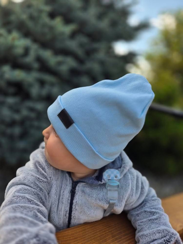 Bavlnená detská čiapka rebro - BABY BLUE 14