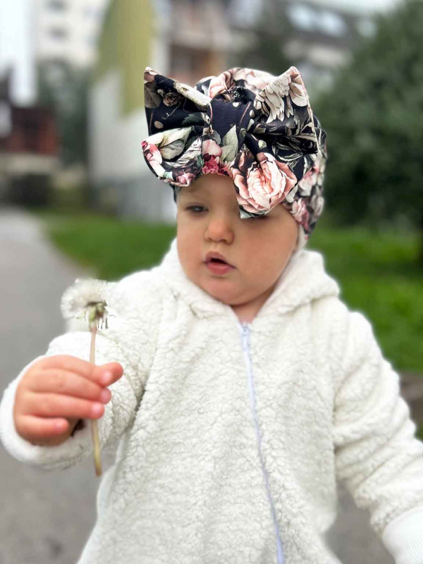 Detská čiapka / Turban s Mašľou, bavlna NOČNÉ RUŽIČKY. 2