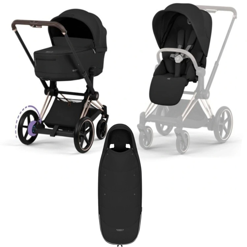 Cybex e-Priam Comfort 2026 rám RoseGold + fusak, Sepia Black