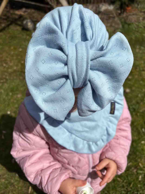 Detská čiapka / Turban s Mašľou, POINTELLE SKY BLUE 3