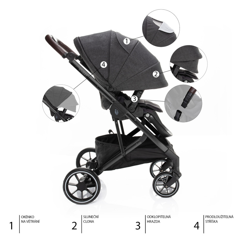 Set kočík Quest+ korba+ adaptéry+ autosedačka+ báza, Vulcan Black/Black 1