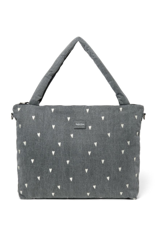 STUDIO NOOS - Denim DIAPER BAG - přebalovací taška | Grey Hearts