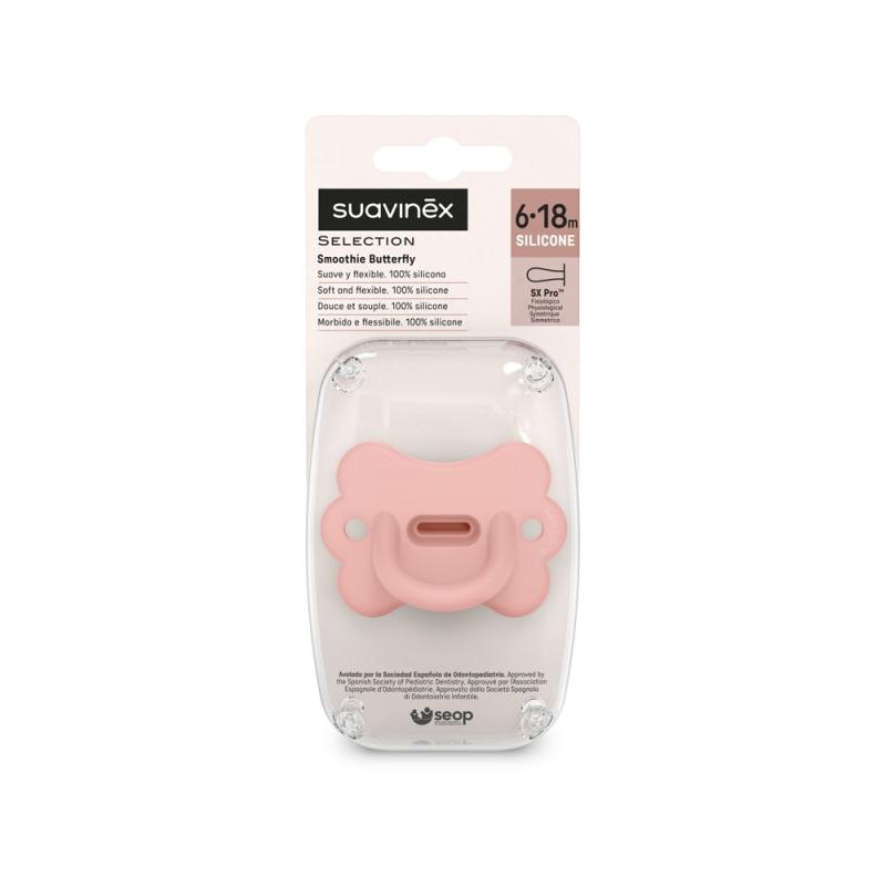 SUAVINEX | CUMLÍK fyziologický BUTTERFLY SILIKON 6-18m SX PRO - COLOUR ESSENCE - ružové 2