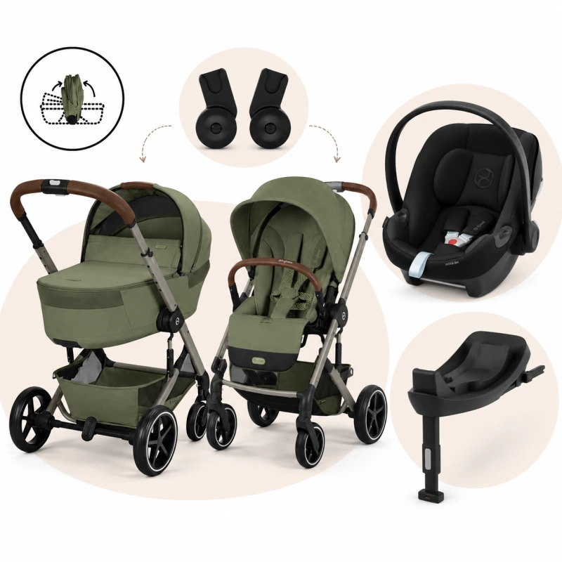 CYBEX Balios S Lux 2026 Set 4v1 Fold Cot – Moss Green + Aton B2