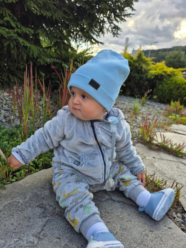 Bavlnená detská čiapka rebro - BABY BLUE 15