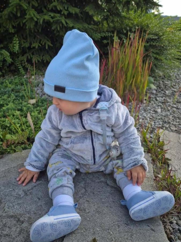 Bavlnená detská čiapka rebro - BABY BLUE 1