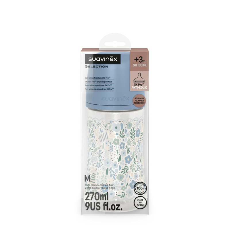 SUAVINEX | Dojčenská fľaša WONDERLAND NEW 270ml FYZIOL PRŮTOK M - modrý kvet 4